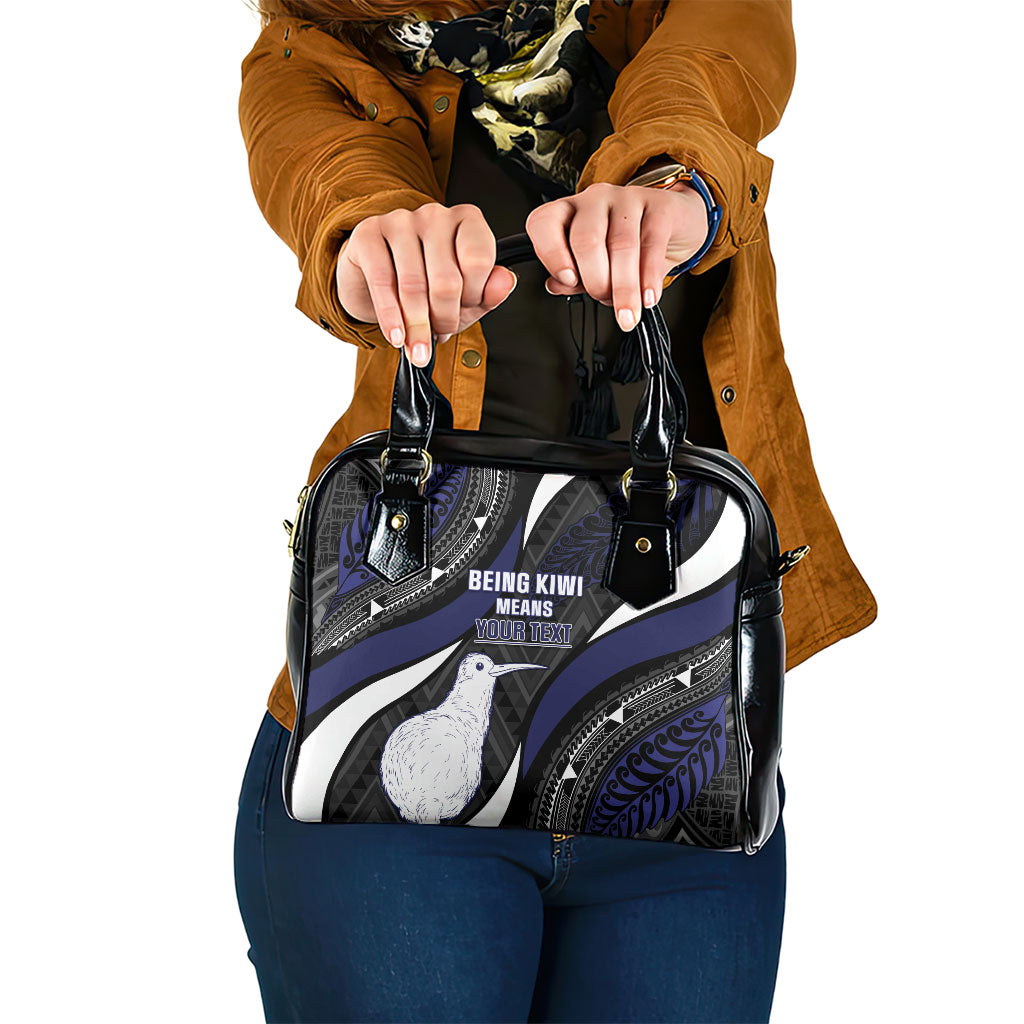 Personalised New Zealand Kiwi Shoulder Handbag Silver Fern Tribal Pattern DT05 One Size Navy - Polynesian Pride