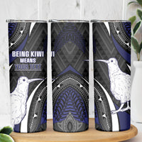 Personalised New Zealand Kiwi Skinny Tumbler Silver Fern Tribal Pattern DT05 - Polynesian Pride