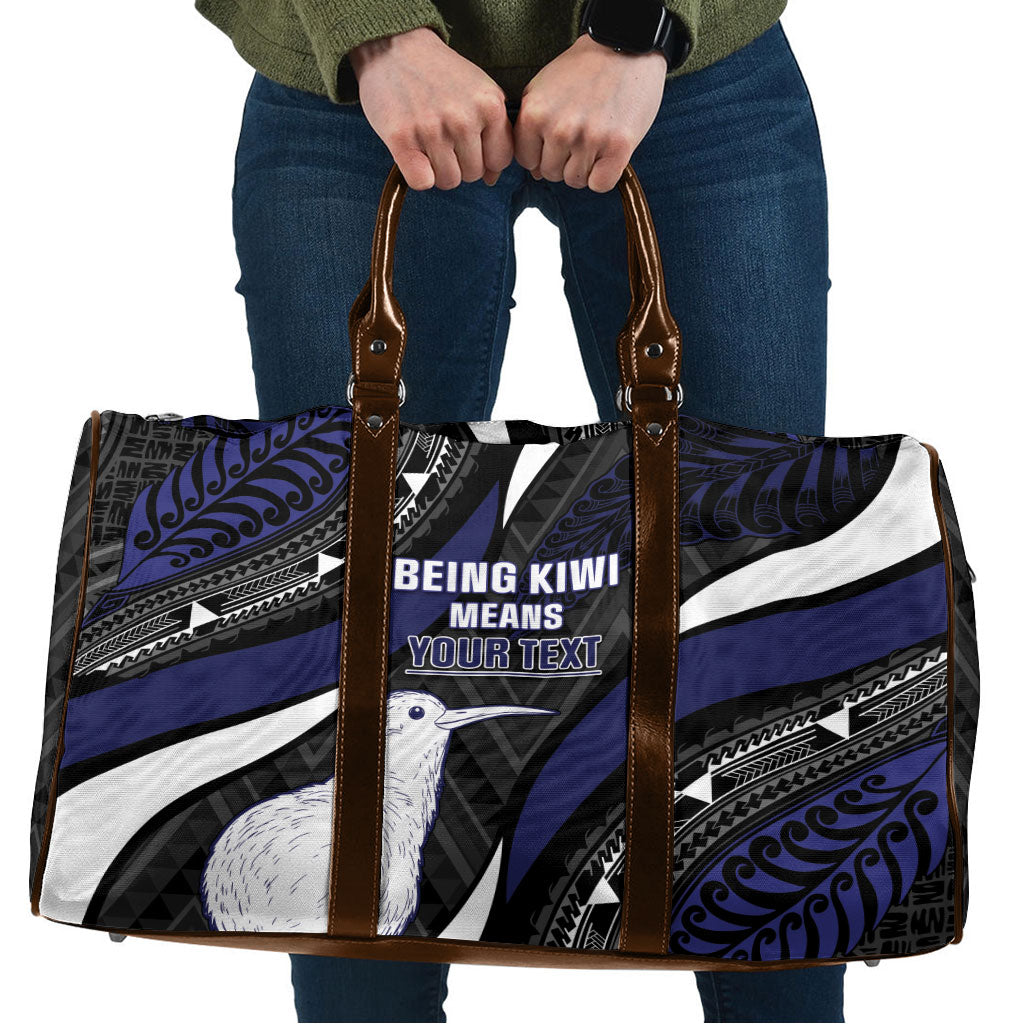 Personalised New Zealand Kiwi Travel Bag Silver Fern Tribal Pattern DT05 Navy - Polynesian Pride