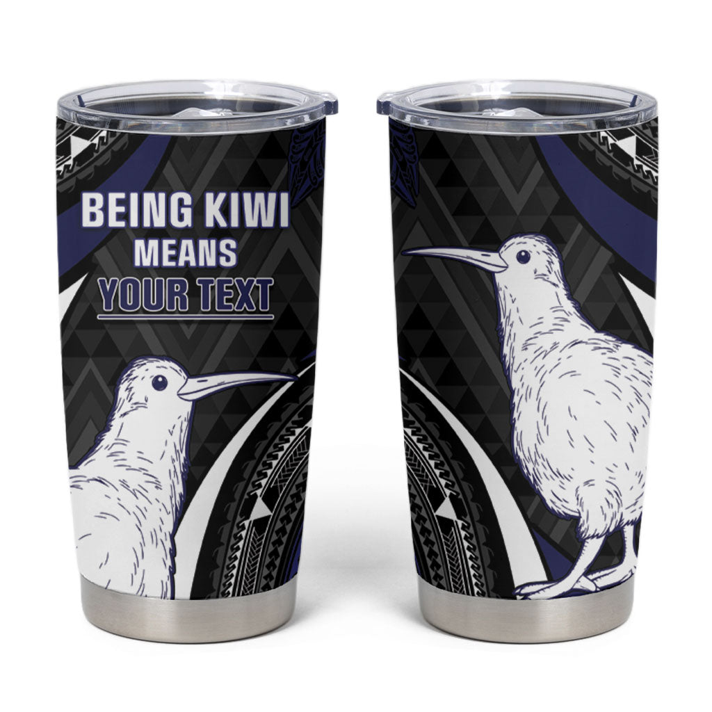 Personalised New Zealand Kiwi Tumbler Cup Silver Fern Tribal Pattern DT05 Navy - Polynesian Pride