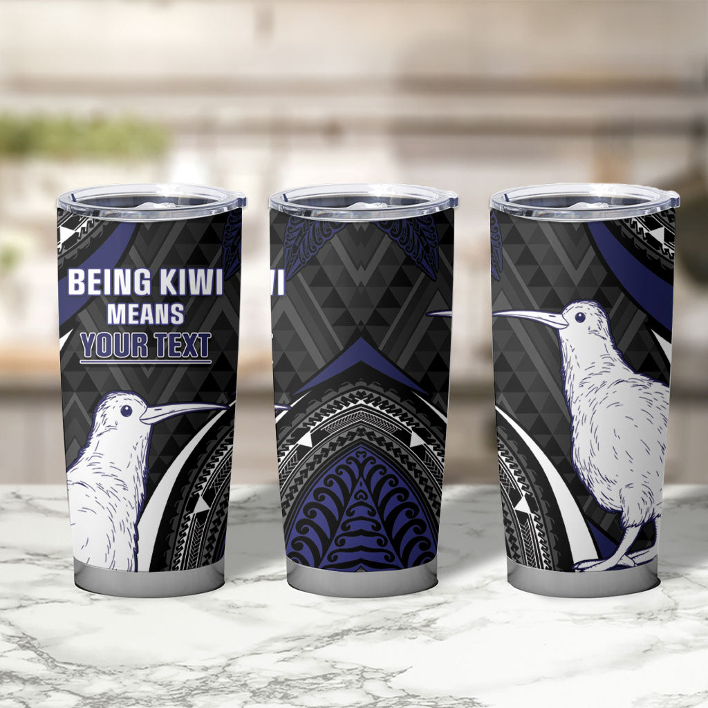 Personalised New Zealand Kiwi Tumbler Cup Silver Fern Tribal Pattern DT05 - Polynesian Pride
