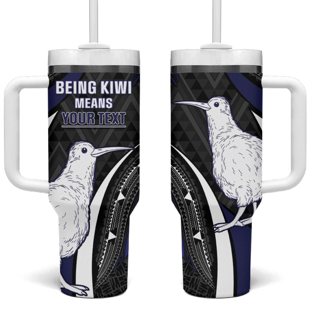 Personalised New Zealand Kiwi Tumbler With Handle Silver Fern Tribal Pattern DT05 One Size: 40 oz Navy - Polynesian Pride