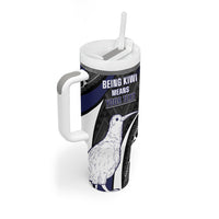 Personalised New Zealand Kiwi Tumbler With Handle Silver Fern Tribal Pattern DT05 - Polynesian Pride