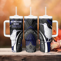 Personalised New Zealand Kiwi Tumbler With Handle Silver Fern Tribal Pattern DT05 - Polynesian Pride