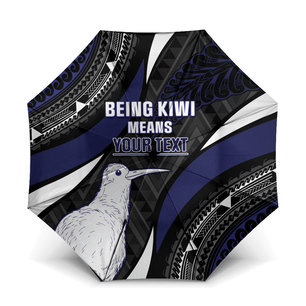 Personalised New Zealand Kiwi Umbrella Silver Fern Tribal Pattern DT05 One Size Folded 11.42 inch Opened Diameter 37.4 inch Navy - Polynesian Pride