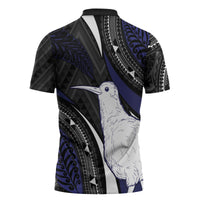 Personalised New Zealand Kiwi Zipper Polo Shirt Silver Fern Tribal Pattern DT05 - Polynesian Pride