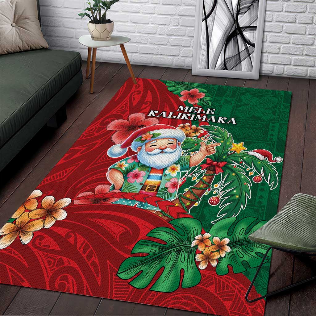Hawaii Christmas Area Rug Mele Kalikimaka Funny Hawaiian Santa - Polynesian Pride