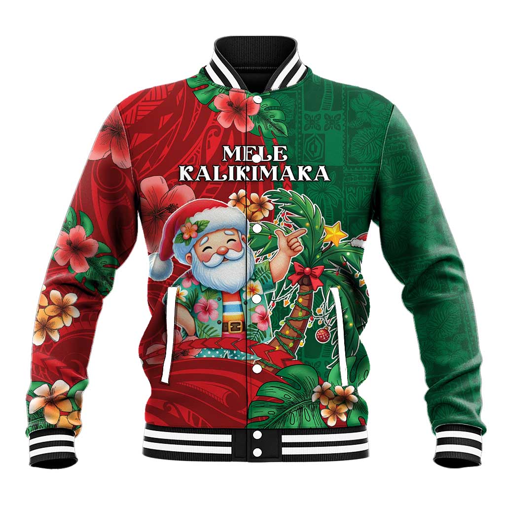 Hawaii Christmas Baseball Jacket Mele Kalikimaka Funny Hawaiian Santa DT05 Unisex Green - Polynesian Pride