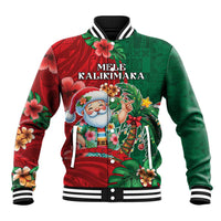 Hawaii Christmas Baseball Jacket Mele Kalikimaka Funny Hawaiian Santa DT05 Unisex Green - Polynesian Pride