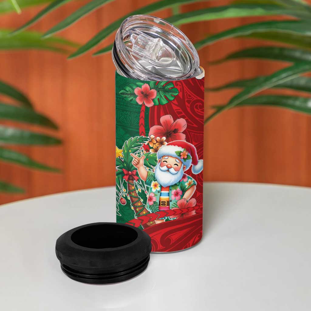 Hawaii Christmas 4 in 1 Can Cooler Tumbler Mele Kalikimaka Funny Hawaiian Santa - Polynesian Pride