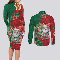 Hawaii Christmas Couples Matching Long Sleeve Bodycon Dress and Long Sleeve Button Shirt Mele Kalikimaka Funny Hawaiian Santa - Polynesian Pride