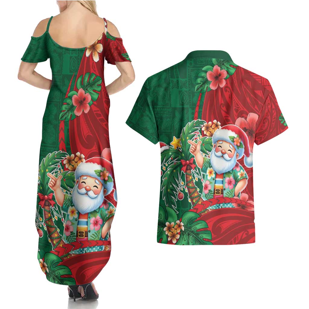 Hawaii Christmas Couples Matching Summer Maxi Dress and Hawaiian Shirt Mele Kalikimaka Funny Hawaiian Santa - Polynesian Pride