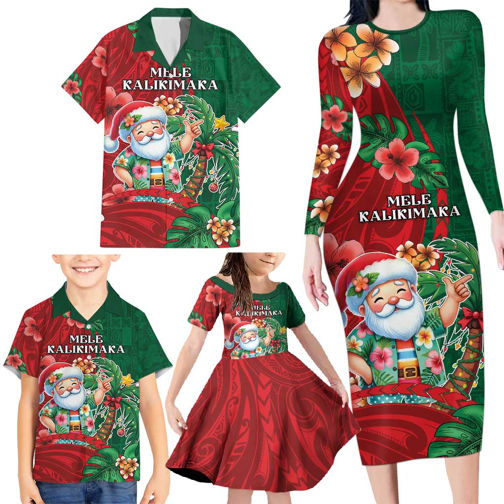 Hawaii Christmas Family Matching Long Sleeve Bodycon Dress and Hawaiian Shirt Mele Kalikimaka Funny Hawaiian Santa - Polynesian Pride