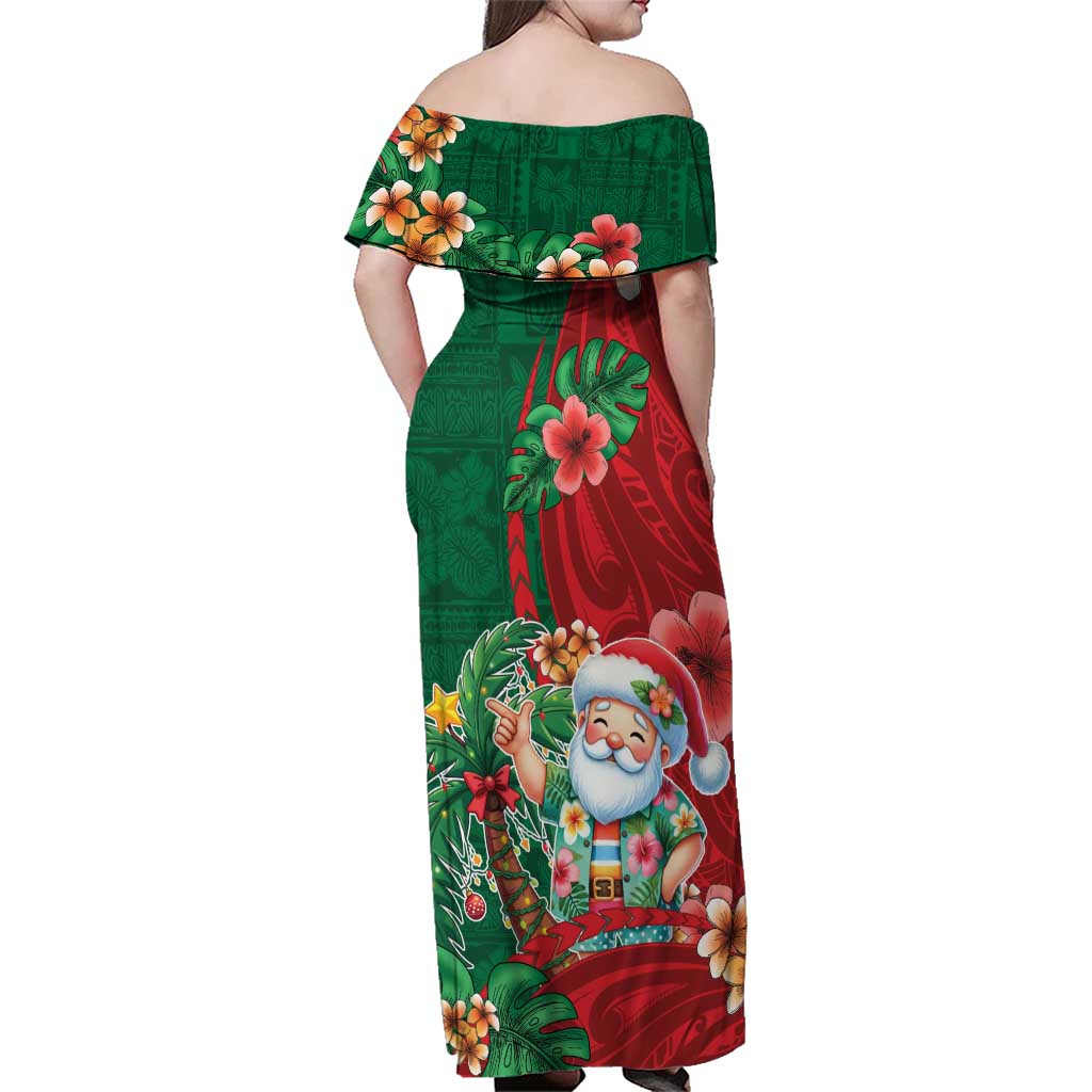 Hawaii Christmas Family Matching Off Shoulder Maxi Dress and Hawaiian Shirt Mele Kalikimaka Funny Hawaiian Santa - Polynesian Pride