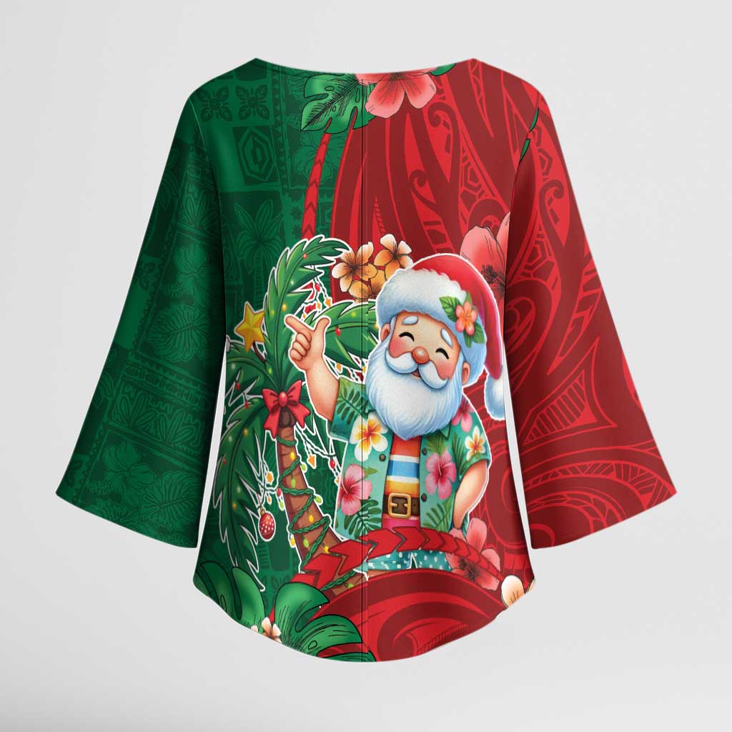 Hawaii Christmas Kimono Sleeve Blouse Mele Kalikimaka Funny Hawaiian Santa - Polynesian Pride