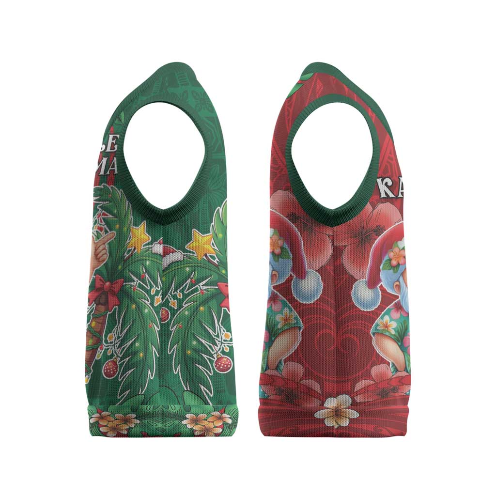 Hawaii Christmas Knitted V-Neck Vest Mele Kalikimaka Funny Hawaiian Santa - Polynesian Pride