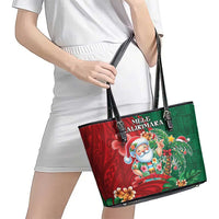 Hawaii Christmas Leather Tote Bag Mele Kalikimaka Funny Hawaiian Santa - Polynesian Pride