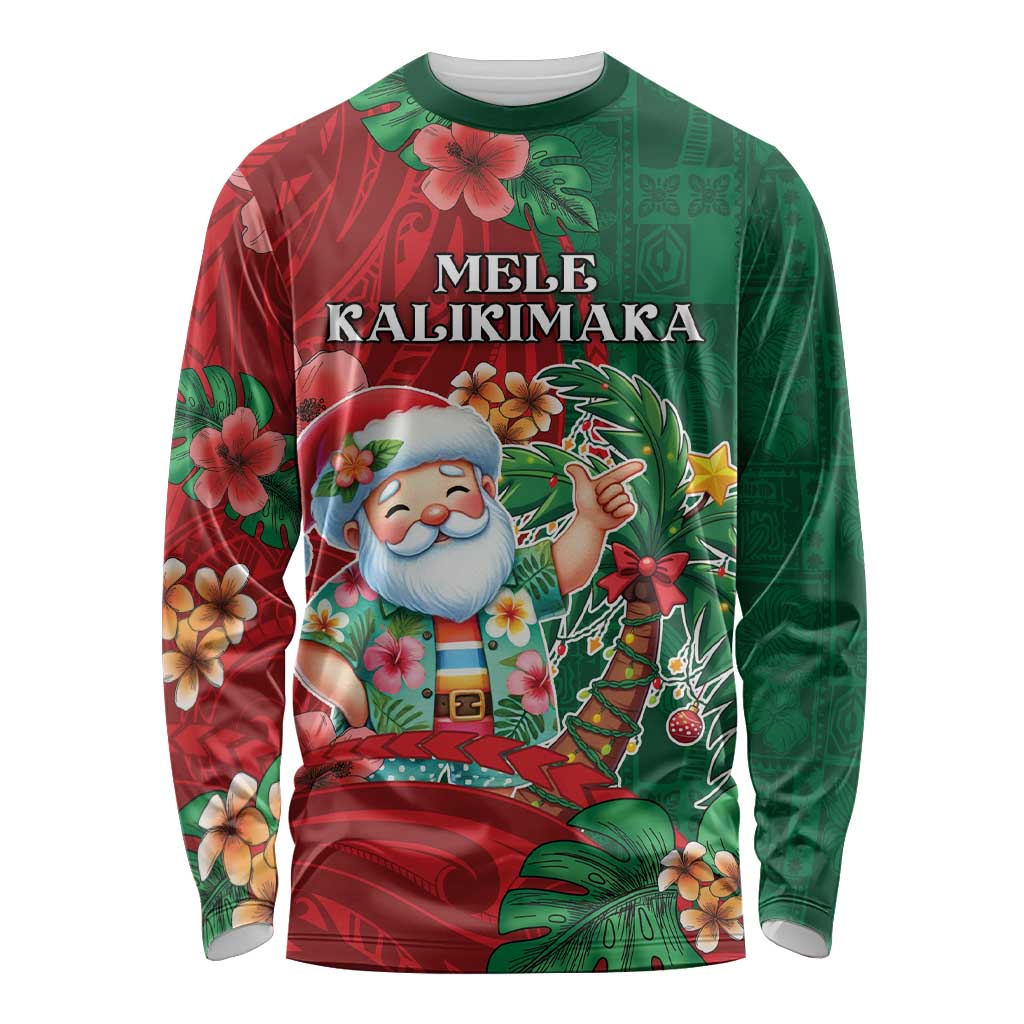 Hawaii Christmas Long Sleeve Shirt Mele Kalikimaka Funny Hawaiian Santa DT05 Unisex Green - Polynesian Pride