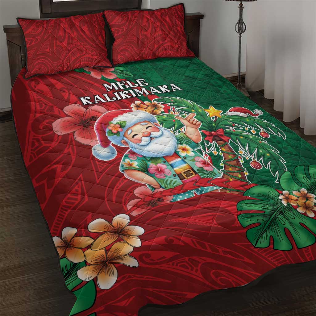 Hawaii Christmas Quilt Bed Set Mele Kalikimaka Funny Hawaiian Santa - Polynesian Pride