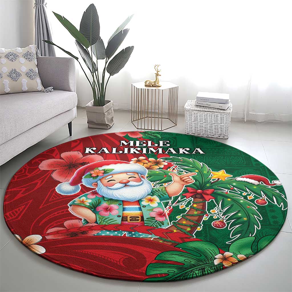 Hawaii Christmas Round Carpet Mele Kalikimaka Funny Hawaiian Santa - Polynesian Pride