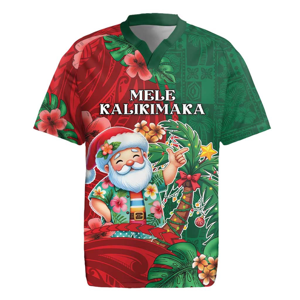 Hawaii Christmas Rugby Jersey Mele Kalikimaka Funny Hawaiian Santa - Polynesian Pride