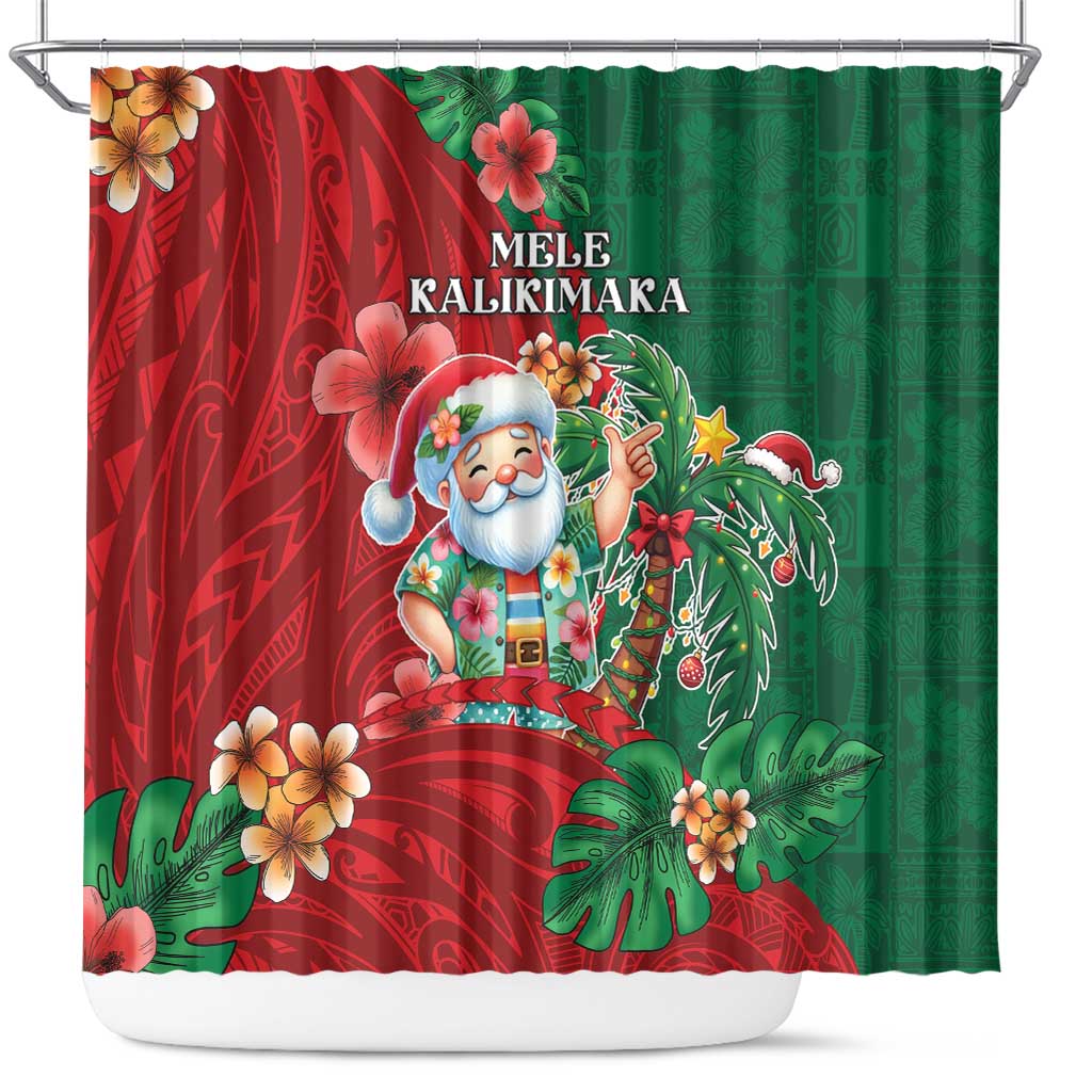 Hawaii Christmas Shower Curtain Mele Kalikimaka Funny Hawaiian Santa - Polynesian Pride
