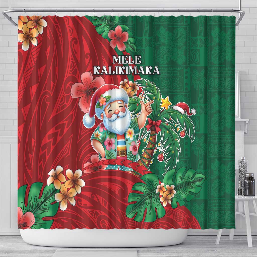 Hawaii Christmas Shower Curtain Mele Kalikimaka Funny Hawaiian Santa - Polynesian Pride