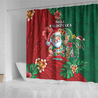 Hawaii Christmas Shower Curtain Mele Kalikimaka Funny Hawaiian Santa - Polynesian Pride