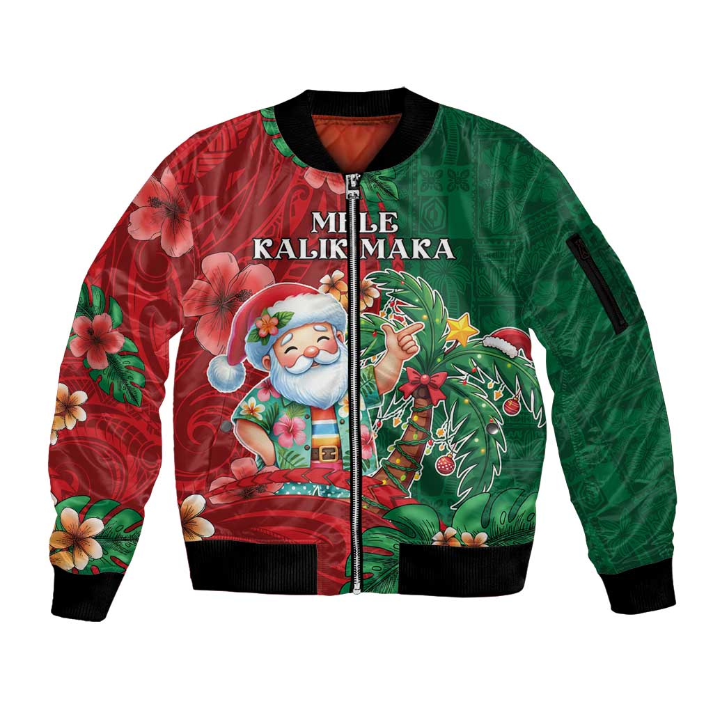 Hawaii Christmas Sleeve Zip Bomber Jacket Mele Kalikimaka Funny Hawaiian Santa - Polynesian Pride