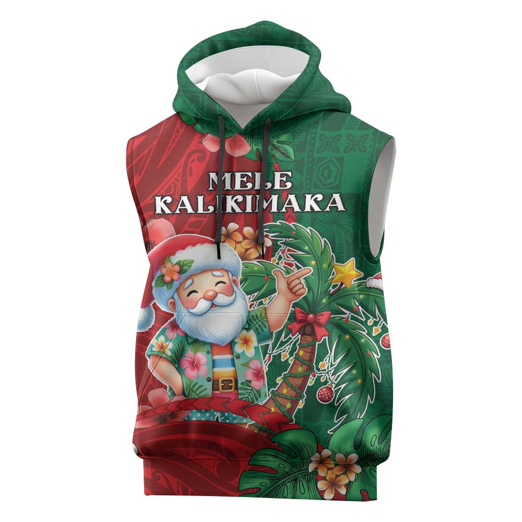 Hawaii Christmas Sleeveless Hoodie Mele Kalikimaka Funny Hawaiian Santa - Polynesian Pride