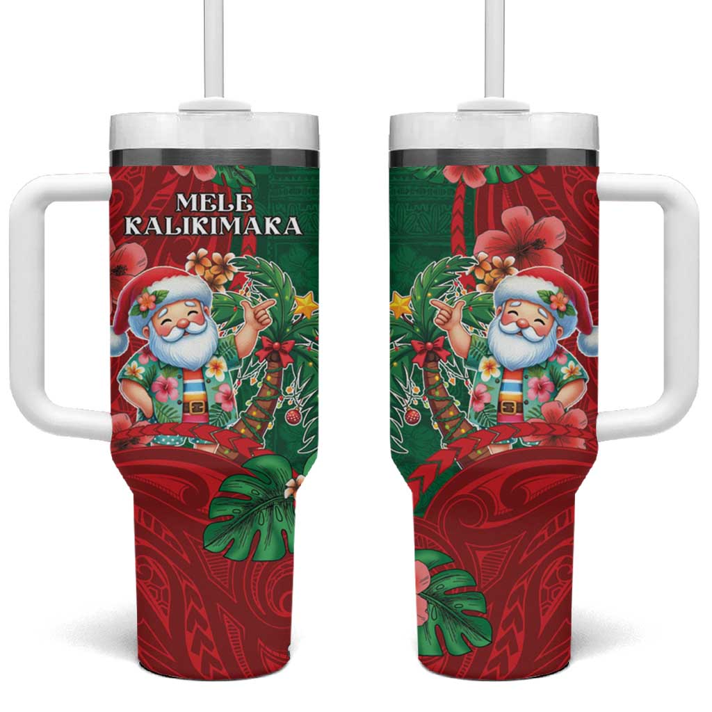Hawaii Christmas Tumbler With Handle Mele Kalikimaka Funny Hawaiian Santa - Polynesian Pride