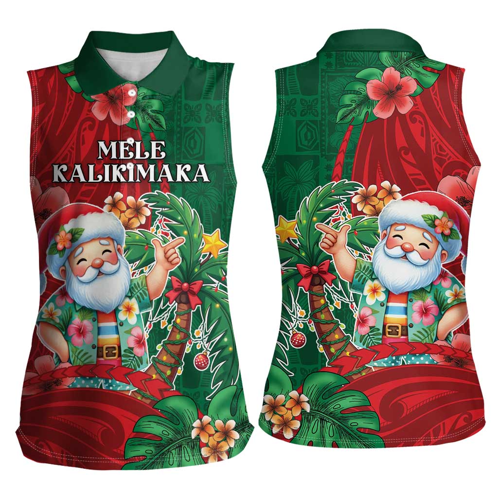 Hawaii Christmas Women Sleeveless Polo Shirt Mele Kalikimaka Funny Hawaiian Santa - Polynesian Pride