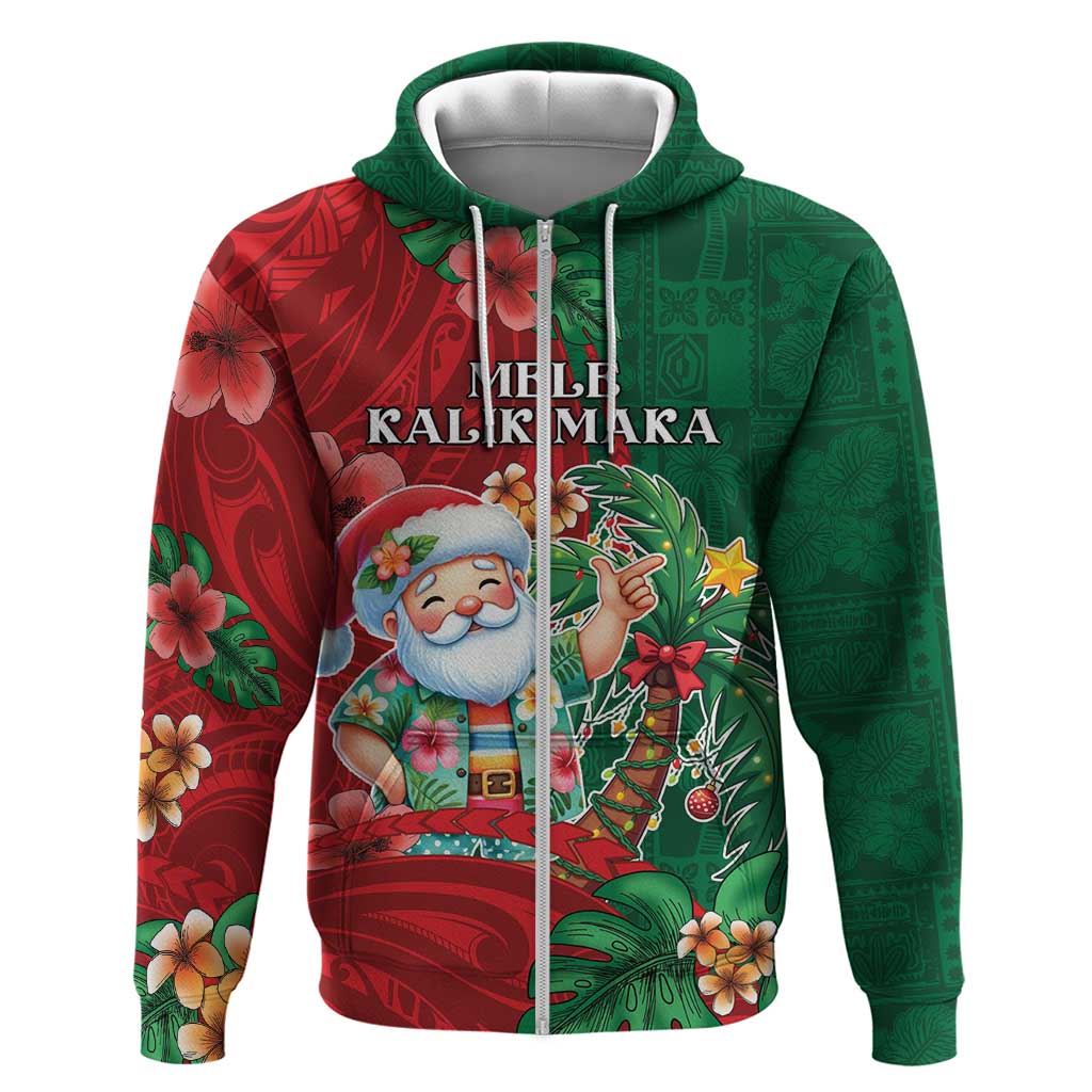 Hawaii Christmas Zip Hoodie Mele Kalikimaka Funny Hawaiian Santa - Polynesian Pride