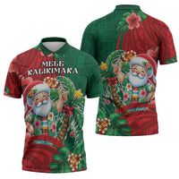 Hawaii Christmas Zipper Polo Shirt Mele Kalikimaka Funny Hawaiian Santa - Polynesian Pride
