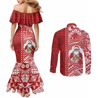 Tonga Christmas Couples Matching Mermaid Dress and Long Sleeve Button Shirt Kilisimasi Fiefia - Polynesian Pride