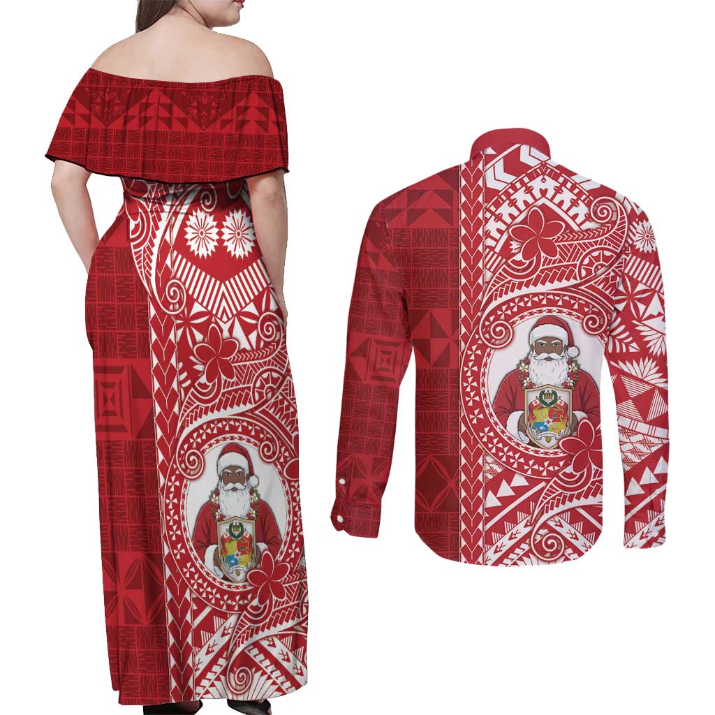 Tonga Christmas Couples Matching Off Shoulder Maxi Dress and Long Sleeve Button Shirt Kilisimasi Fiefia - Polynesian Pride