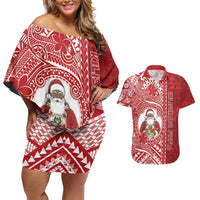 Tonga Christmas Couples Matching Off Shoulder Short Dress and Hawaiian Shirt Kilisimasi Fiefia - Polynesian Pride