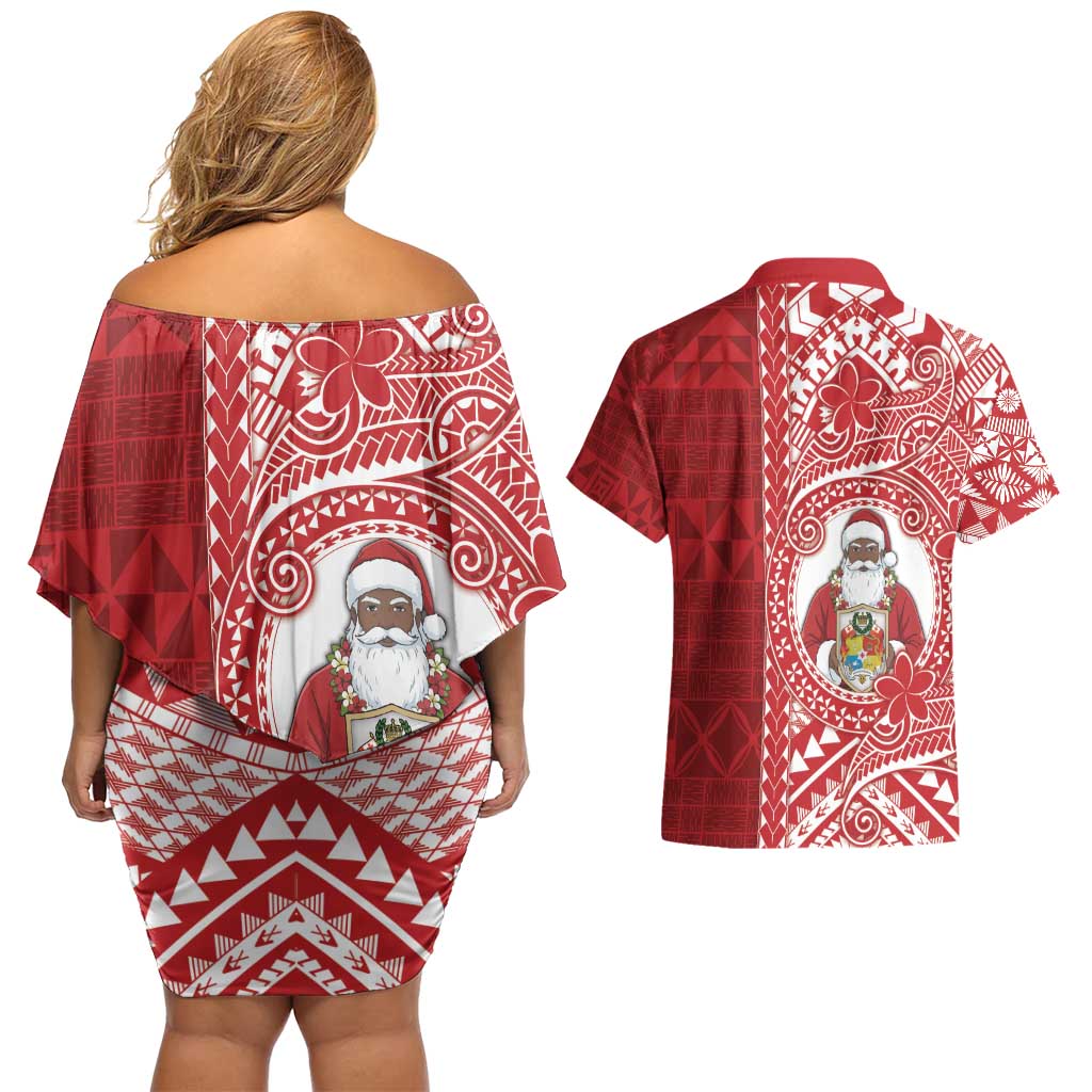 Tonga Christmas Couples Matching Off Shoulder Short Dress and Hawaiian Shirt Kilisimasi Fiefia - Polynesian Pride