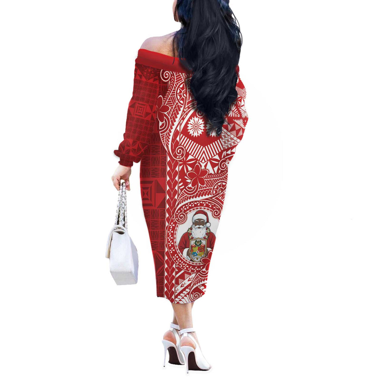 Tonga Christmas Off The Shoulder Long Sleeve Dress Kilisimasi Fiefia - Polynesian Pride