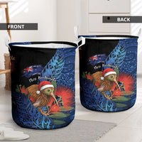 New Zealand Christmas Laundry Basket Santa Kiwi Bird With Pohutukawa Flowers - Polynesian Pride