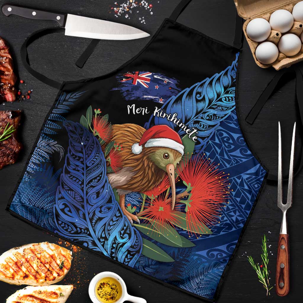 New Zealand Christmas Apron Santa Kiwi Bird With Pohutukawa Flowers - Polynesian Pride