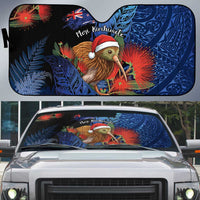 New Zealand Christmas Auto Sun Shade Santa Kiwi Bird With Pohutukawa Flowers - Polynesian Pride