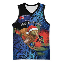 Personalised New Zealand Christmas Basketball Jersey Santa Kiwi Bird With Pohutukawa Flowers - Polynesian Pride
