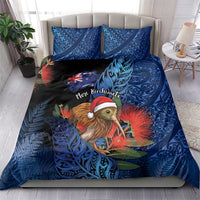 New Zealand Christmas Bedding Set Santa Kiwi Bird With Pohutukawa Flowers - Polynesian Pride