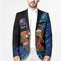 Personalised New Zealand Christmas Blazer Santa Kiwi Bird With Pohutukawa Flowers - Polynesian Pride
