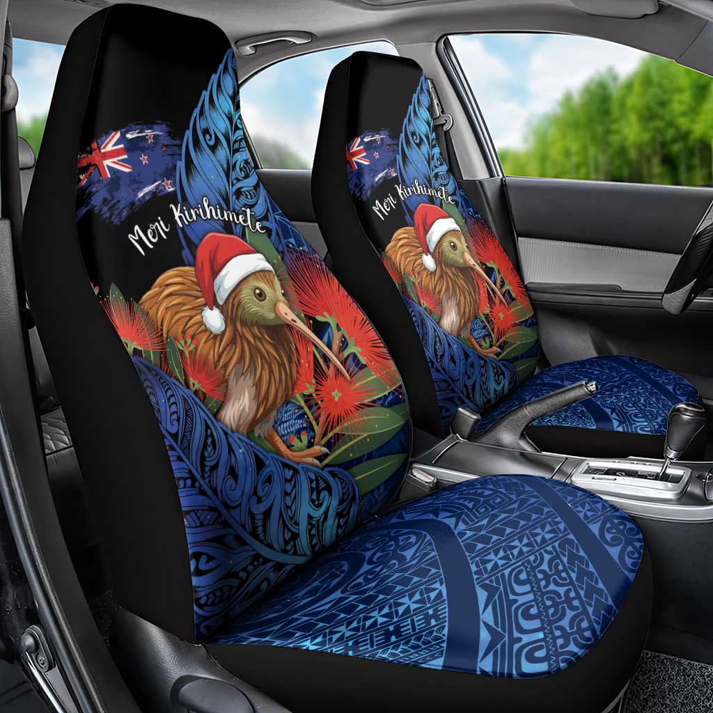 New Zealand Christmas Car Seat Cover Santa Kiwi Bird With Pohutukawa Flowers - Polynesian Pride