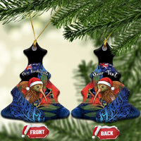 Personalised New Zealand Christmas Ceramic Ornament Santa Kiwi Bird With Pohutukawa Flowers - Polynesian Pride