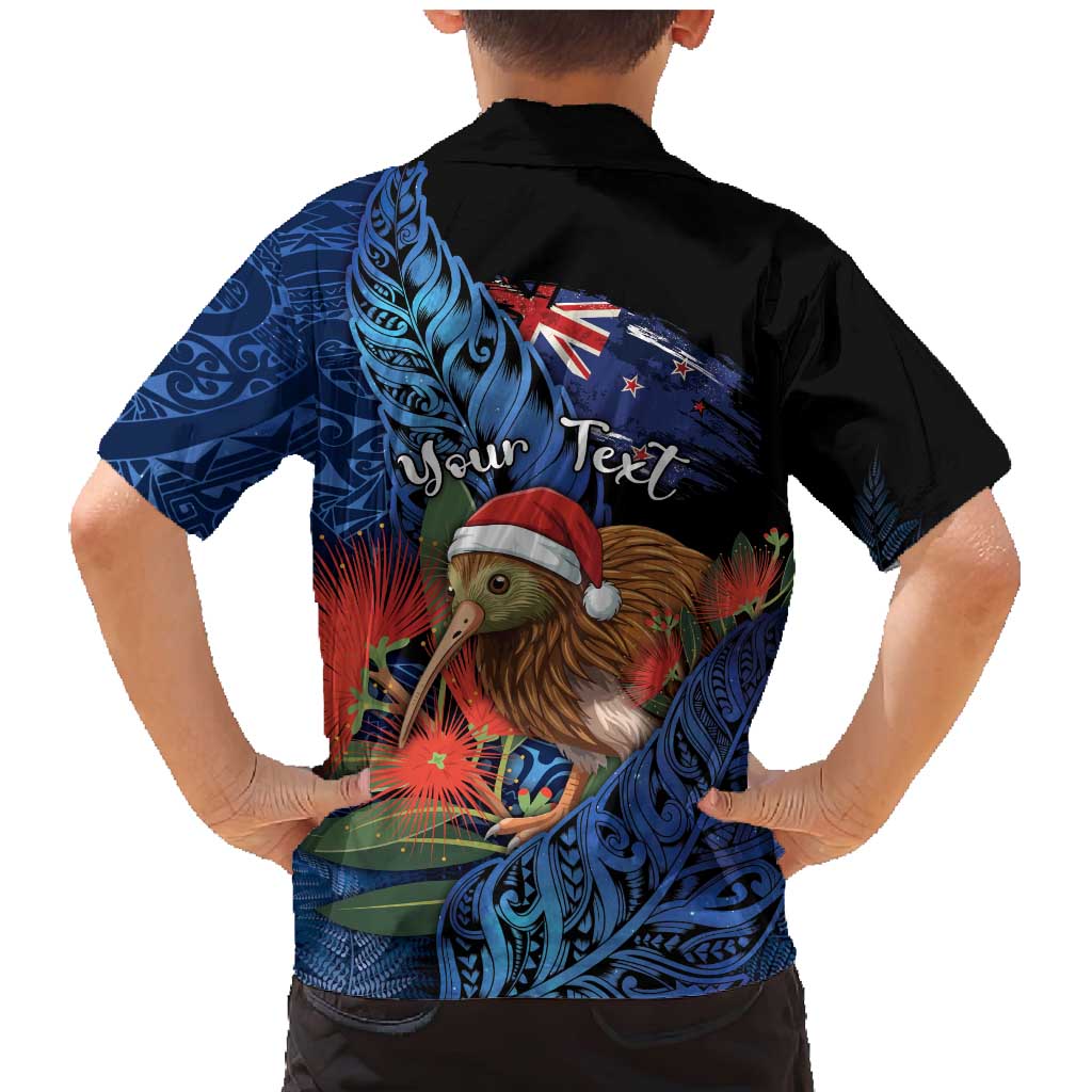 Personalised New Zealand Christmas Family Matching Mermaid Dress and Hawaiian Shirt Santa Kiwi Bird With Pohutukawa Flowers - Polynesian Pride