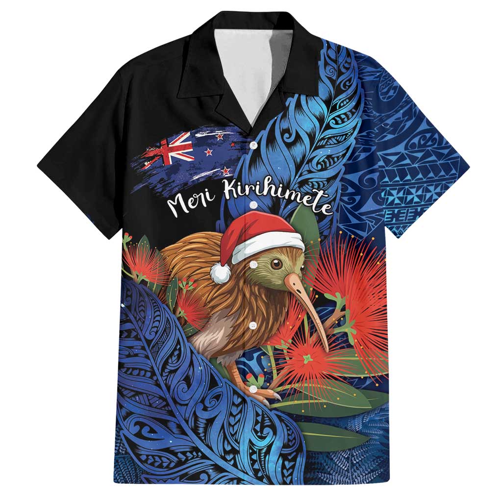 Personalised New Zealand Christmas Family Matching Off Shoulder Maxi Dress and Hawaiian Shirt Santa Kiwi Bird With Pohutukawa Flowers - Polynesian Pride