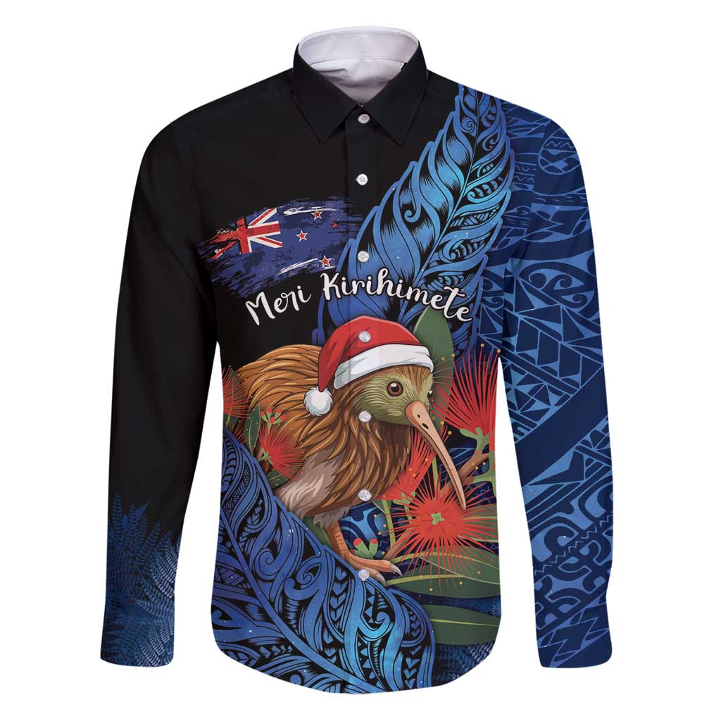 Personalised New Zealand Christmas Family Matching Puletasi and Hawaiian Shirt Santa Kiwi Bird With Pohutukawa Flowers - Polynesian Pride